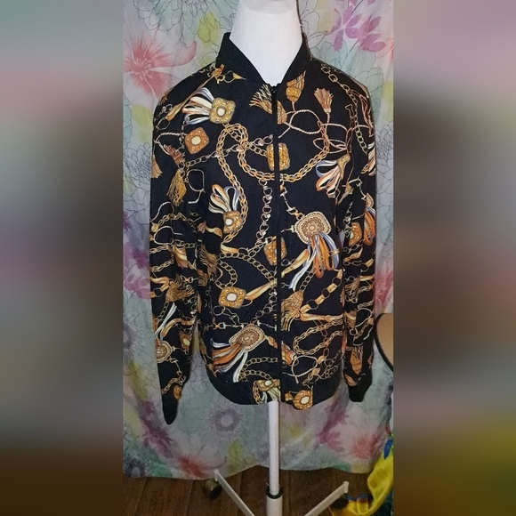 Denim & Flower Bomber by Ricky Singh Mens Horse Bit & Chain Equestrian Pattern - Picture 9 of 11